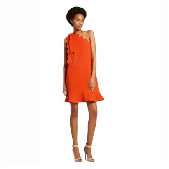 Orange One Shoulder Scallop Victoria Beckham X Target Calla Lily Ruffle Dress XS - Picture 5 of 16